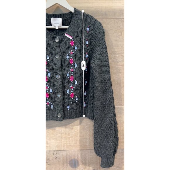 Cinq à Sept - Joelle Embellished Cable Cardigan - Charcoal/Fuchsia size XS - Picture 7 of 10